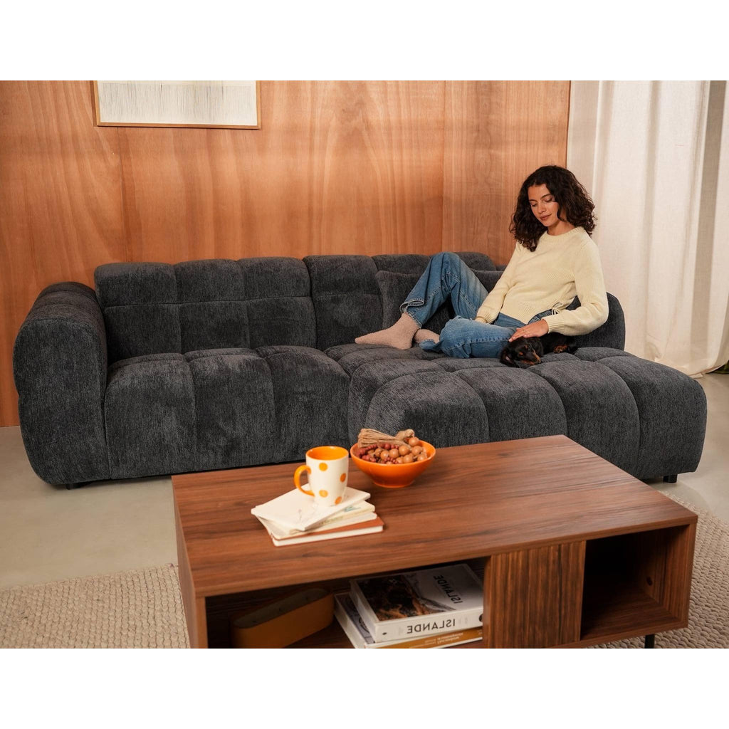 Mini Ray - Sofá Rinconero - 4 Plazas - Tejido Texturizado - Gris Antracita