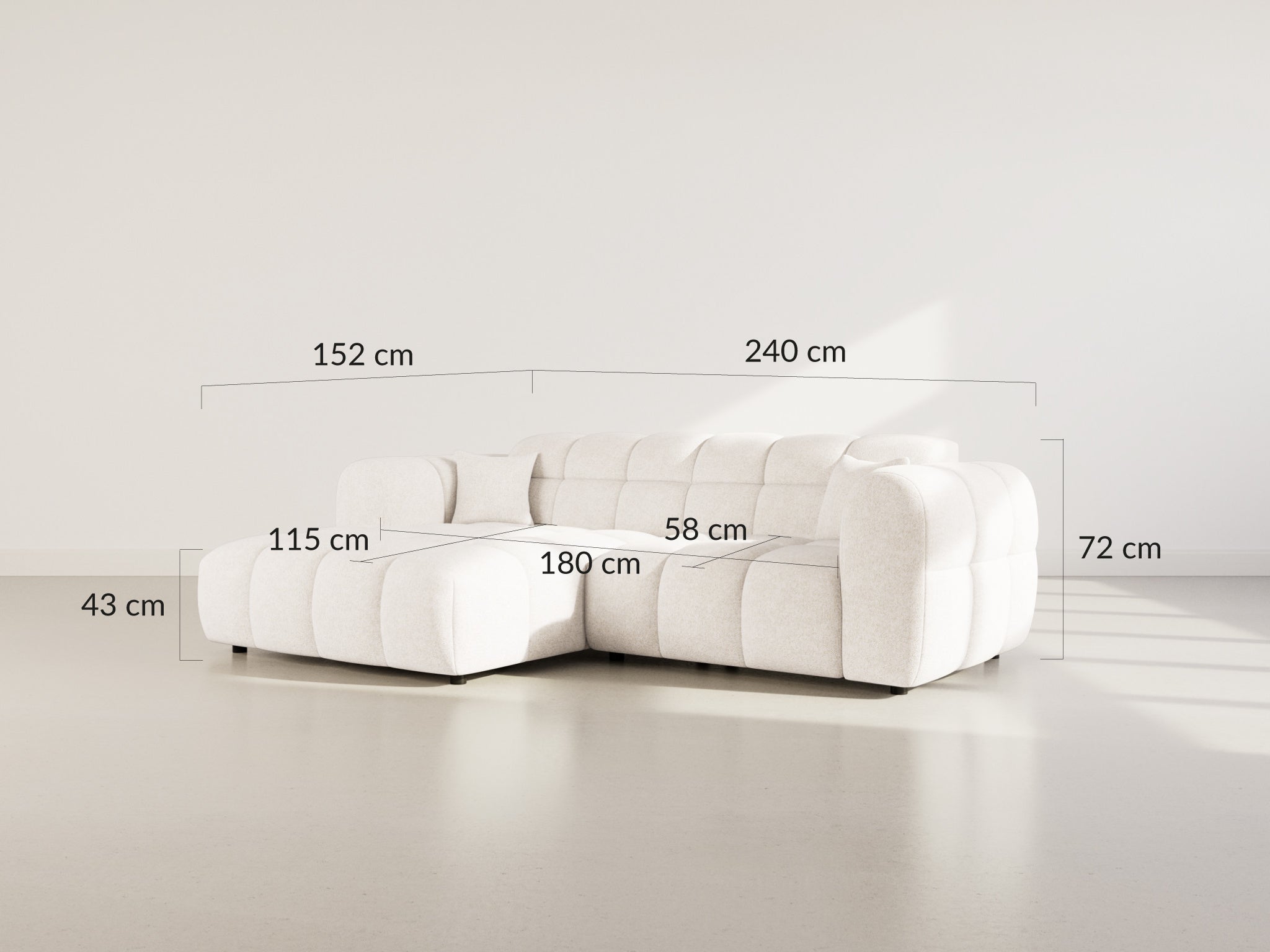 Mini Ray - 4-Seater Corner Sofa - Textured Fabric - Beige