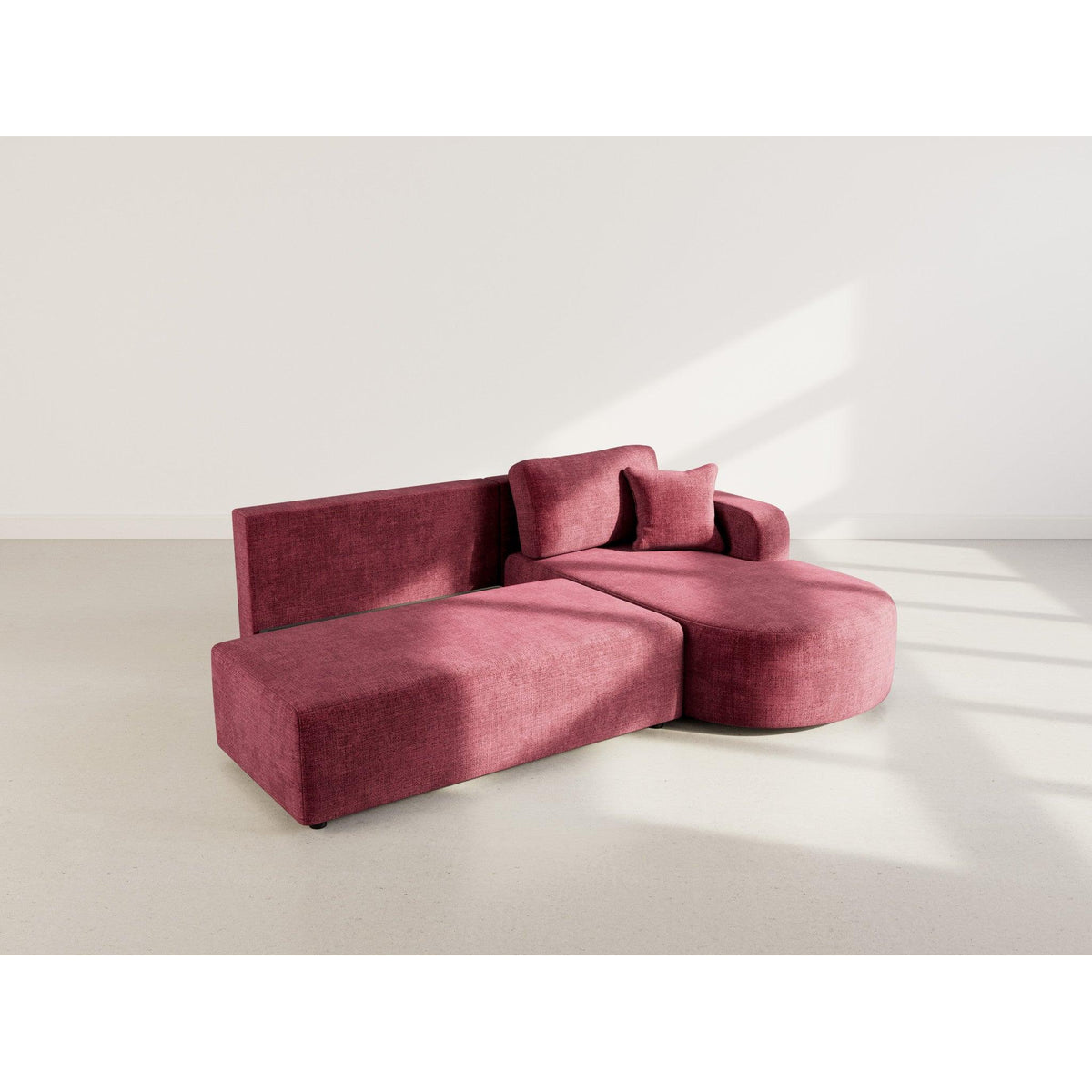 Miro - Sofá Rinconero Convertible Con Arcón - 4 Plazas - Terciopelo Texturizado - Ciruela