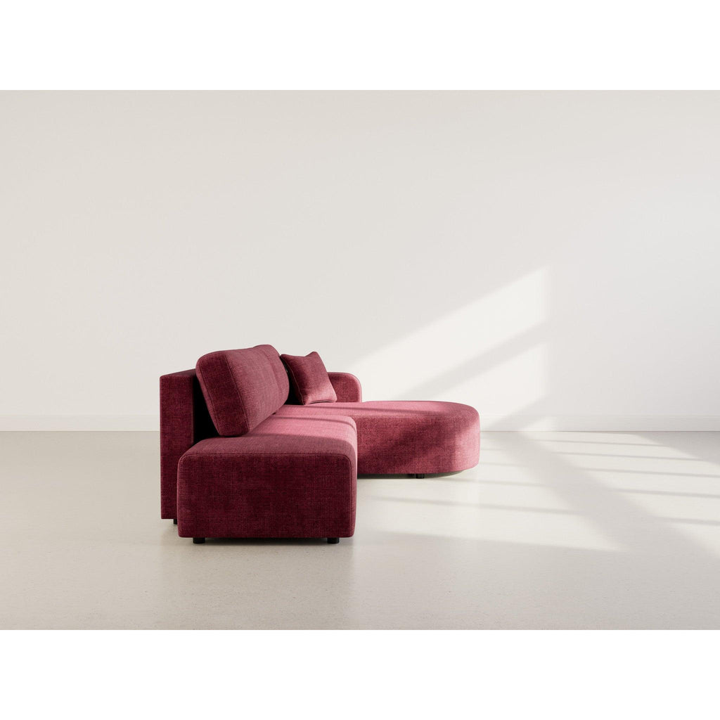 Miro - Sofá Rinconero Convertible Con Arcón - 4 Plazas - Terciopelo Texturizado - Ciruela