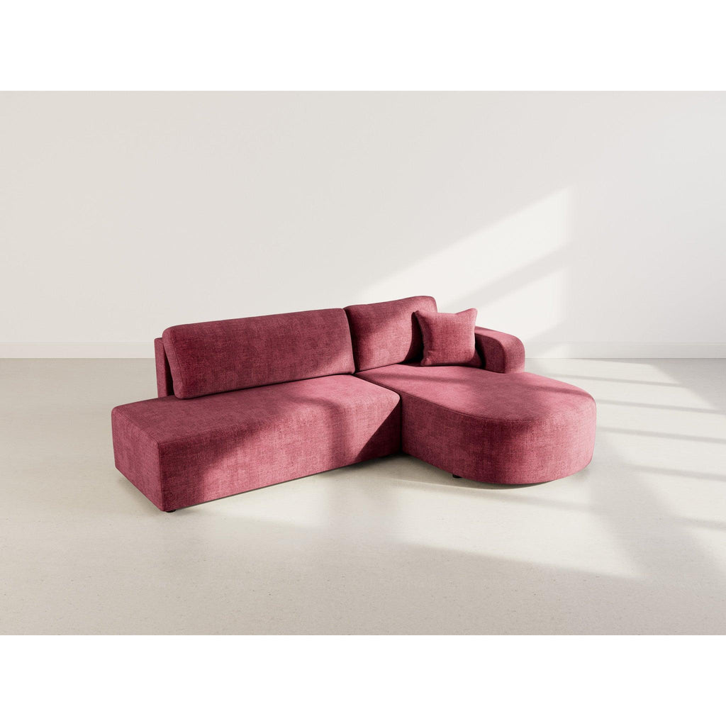 Miro - Sofá Rinconero Convertible Con Arcón - 4 Plazas - Terciopelo Texturizado - Ciruela