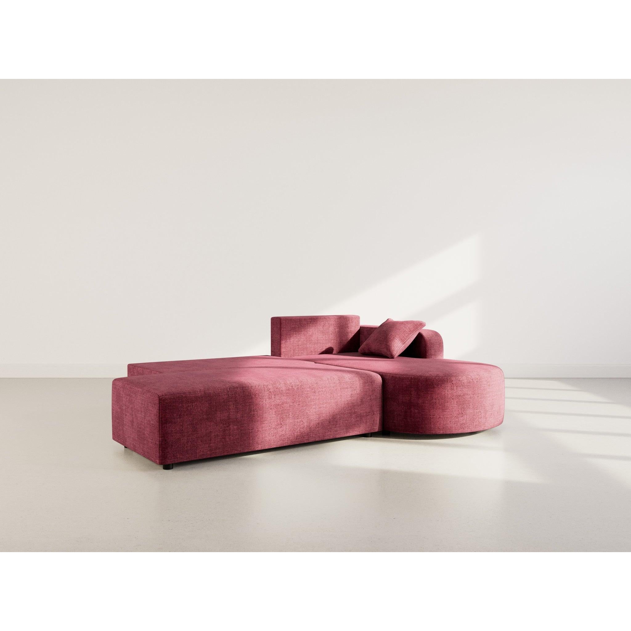 Miro - Sofá Rinconero Convertible Con Arcón - 4 Plazas - Terciopelo Texturizado - Ciruela