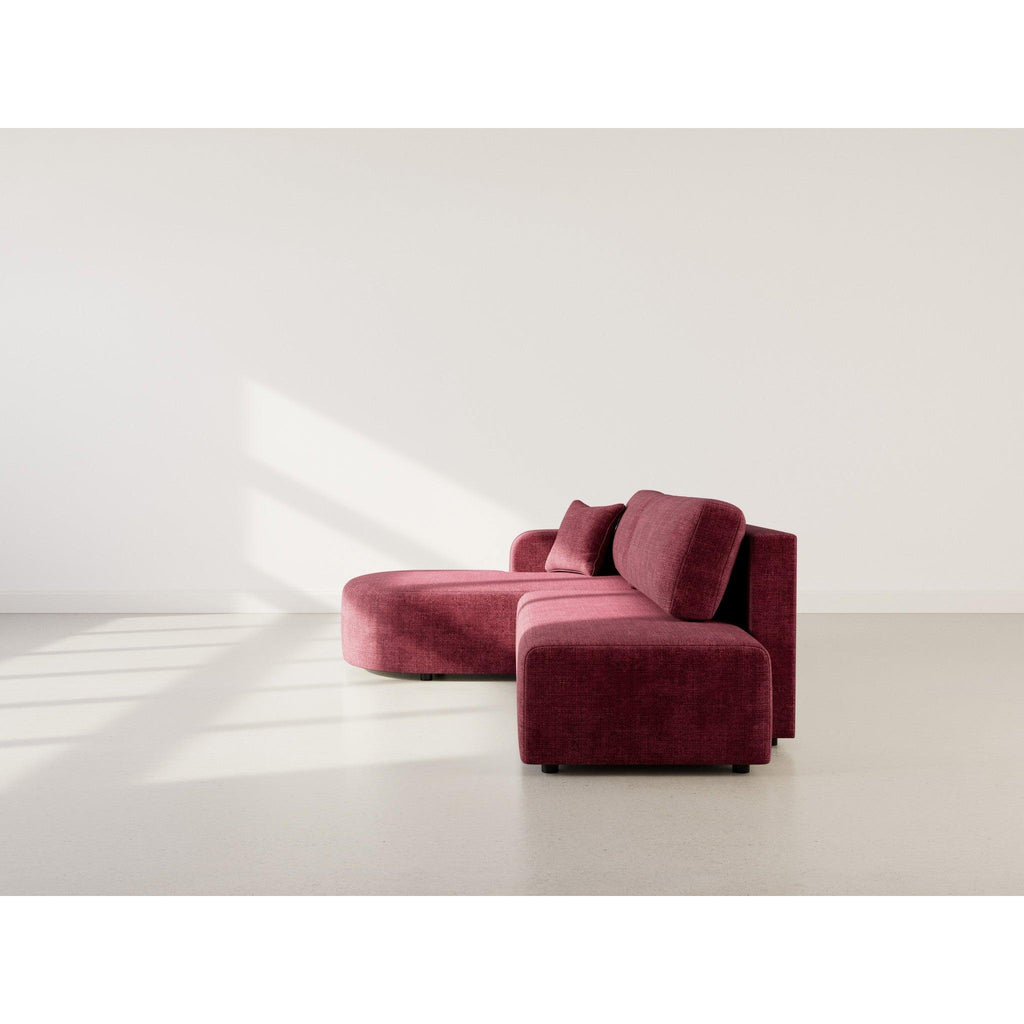 Miro - Sofá Rinconero Convertible Con Arcón - 4 Plazas - Terciopelo Texturizado - Ciruela