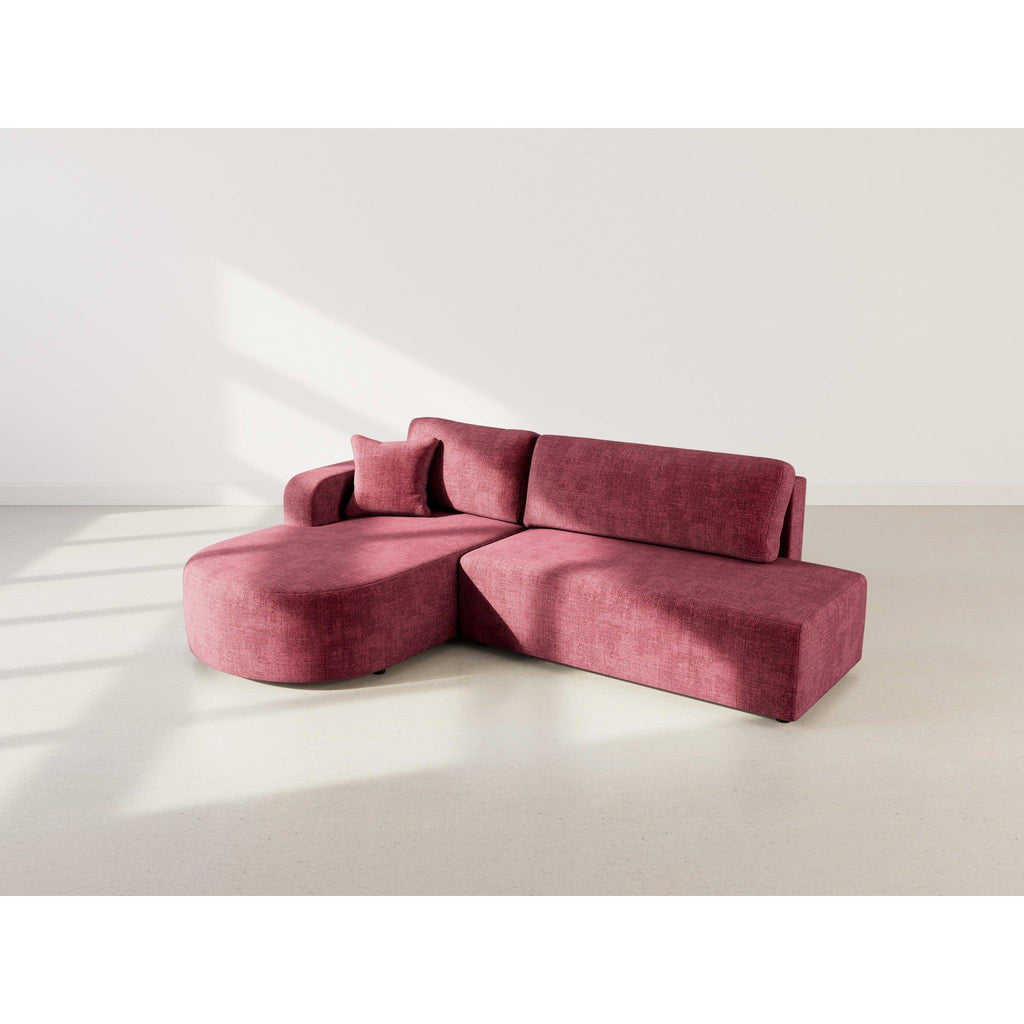 Miro - Sofá Rinconero Convertible Con Arcón - 4 Plazas - Terciopelo Texturizado - Ciruela