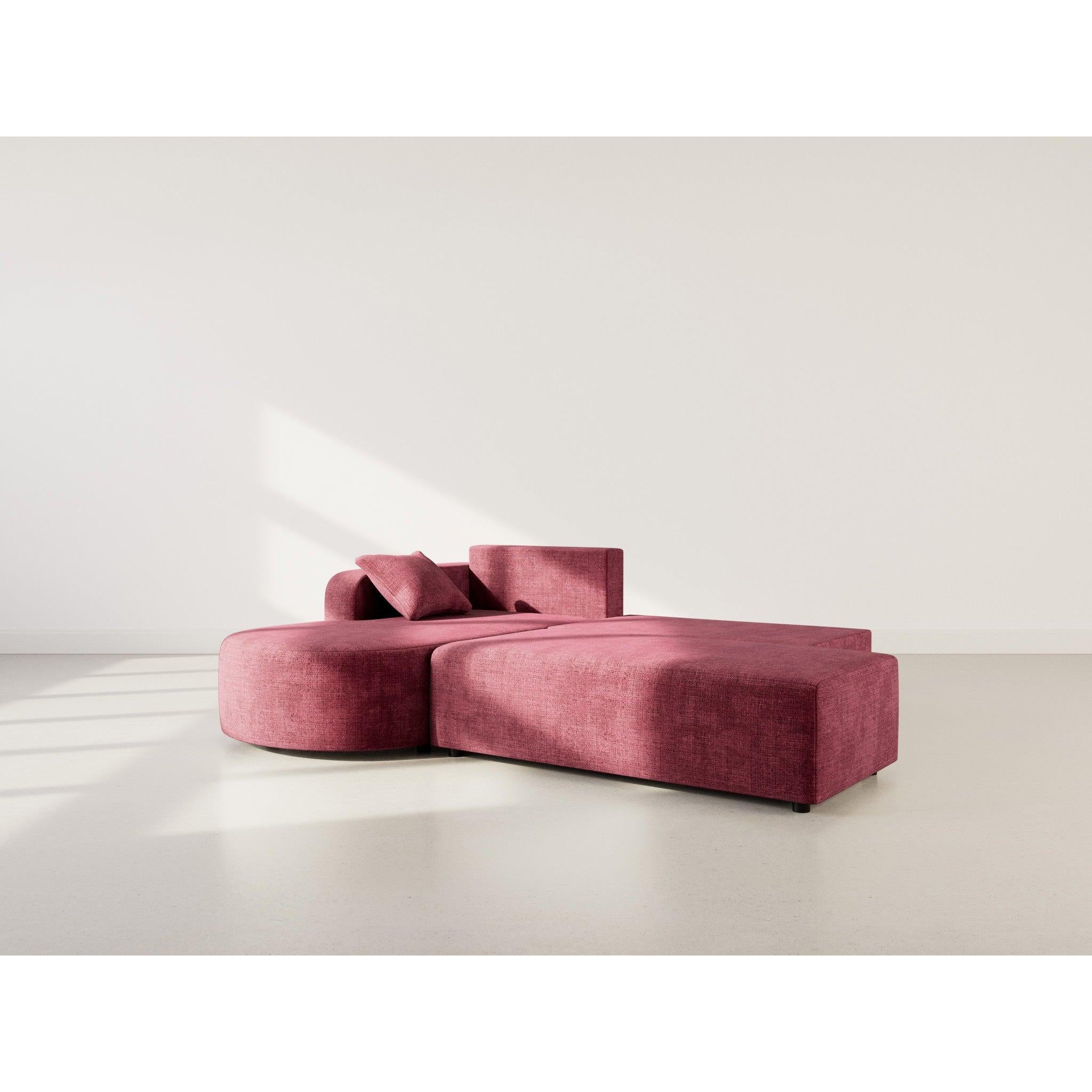 Miro - Sofá Rinconero Convertible Con Arcón - 4 Plazas - Terciopelo Texturizado - Ciruela