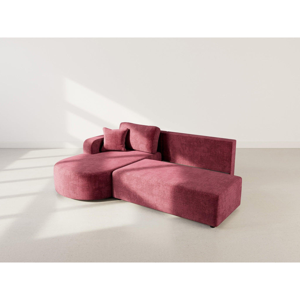 Miro - Sofá Rinconero Convertible Con Arcón - 4 Plazas - Terciopelo Texturizado - Ciruela