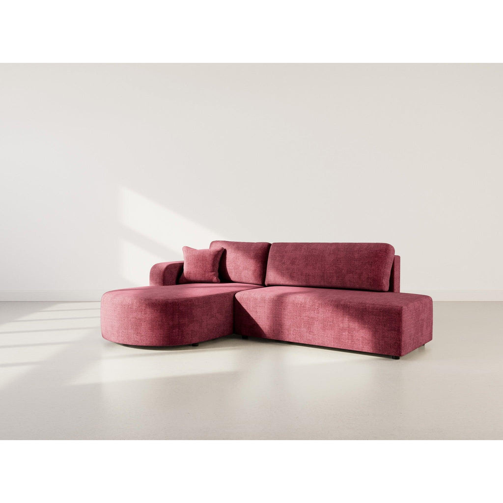 Miro - Sofá Rinconero Convertible Con Arcón - 4 Plazas - Terciopelo Texturizado - Ciruela