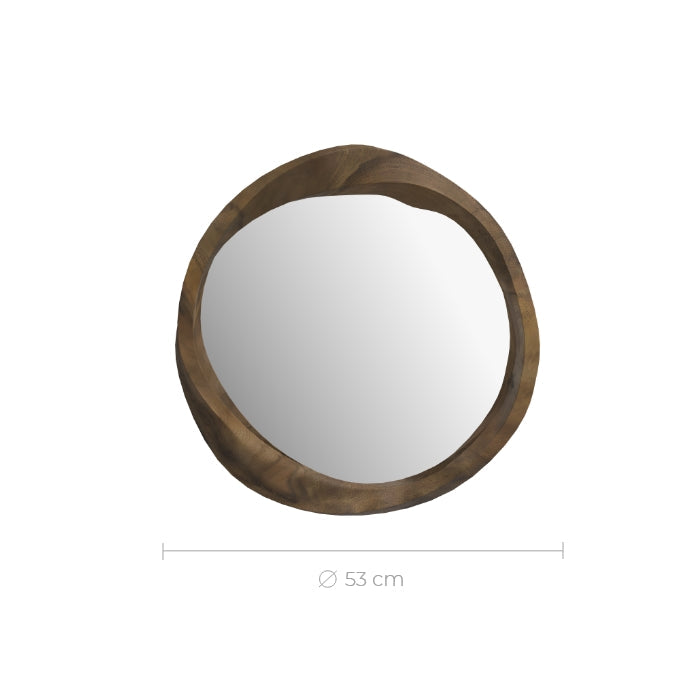 Yong - Miroir Rond En Bois De Suar Ondulé