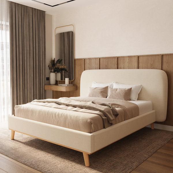 Modjo - Lit Double En Tissu Gris/Beige