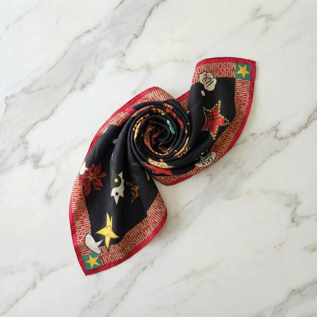 Vintage Moschino Silk Scarf Star Motifs & Logo