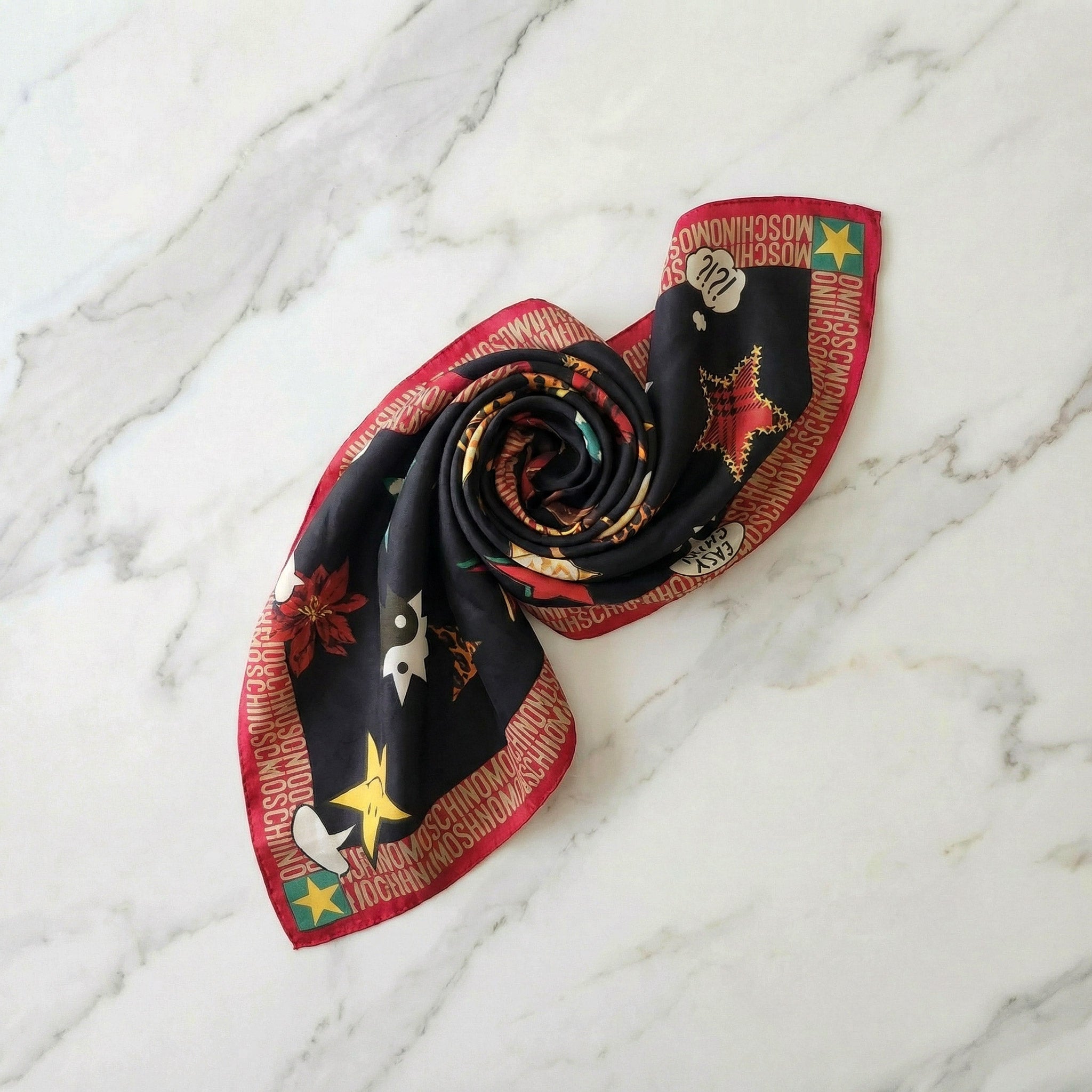 Vintage Moschino Silk Scarf Star Motifs & Logo