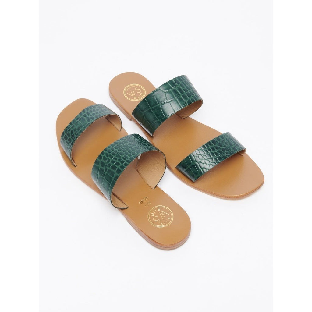 White Sun - Afaitu Mules - Green Croc - Women