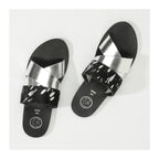 White Sun - Mules Chleo - Argent, Noir Et Feuille D'Argent - Femme