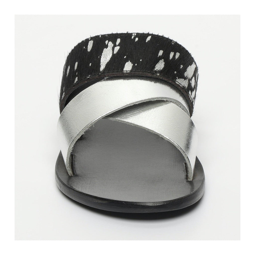 White Sun - Mules Chleo - Argent, Noir Et Feuille D'Argent - Femme