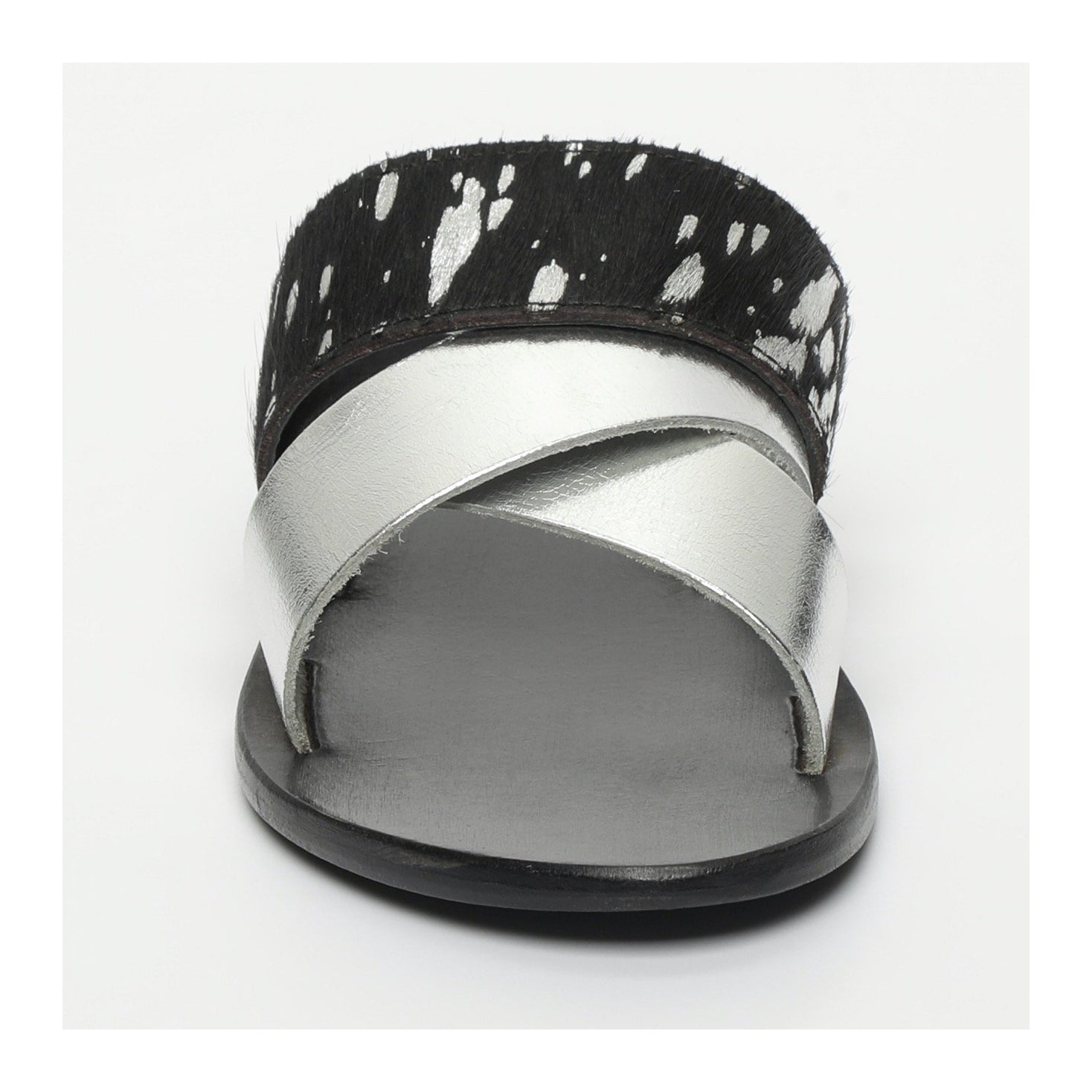 White Sun - Mules Chleo - Argent, Noir Et Feuille D'Argent - Femme