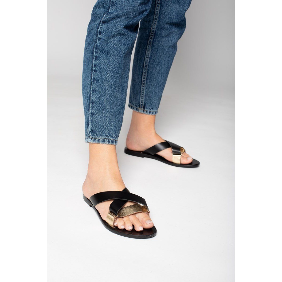 White Sun - Mules Elly - Or Foncé Et Noir - Femme