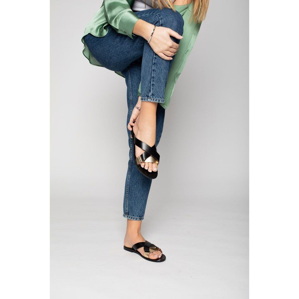 White Sun - Mules Elly - Or Foncé Et Noir - Femme