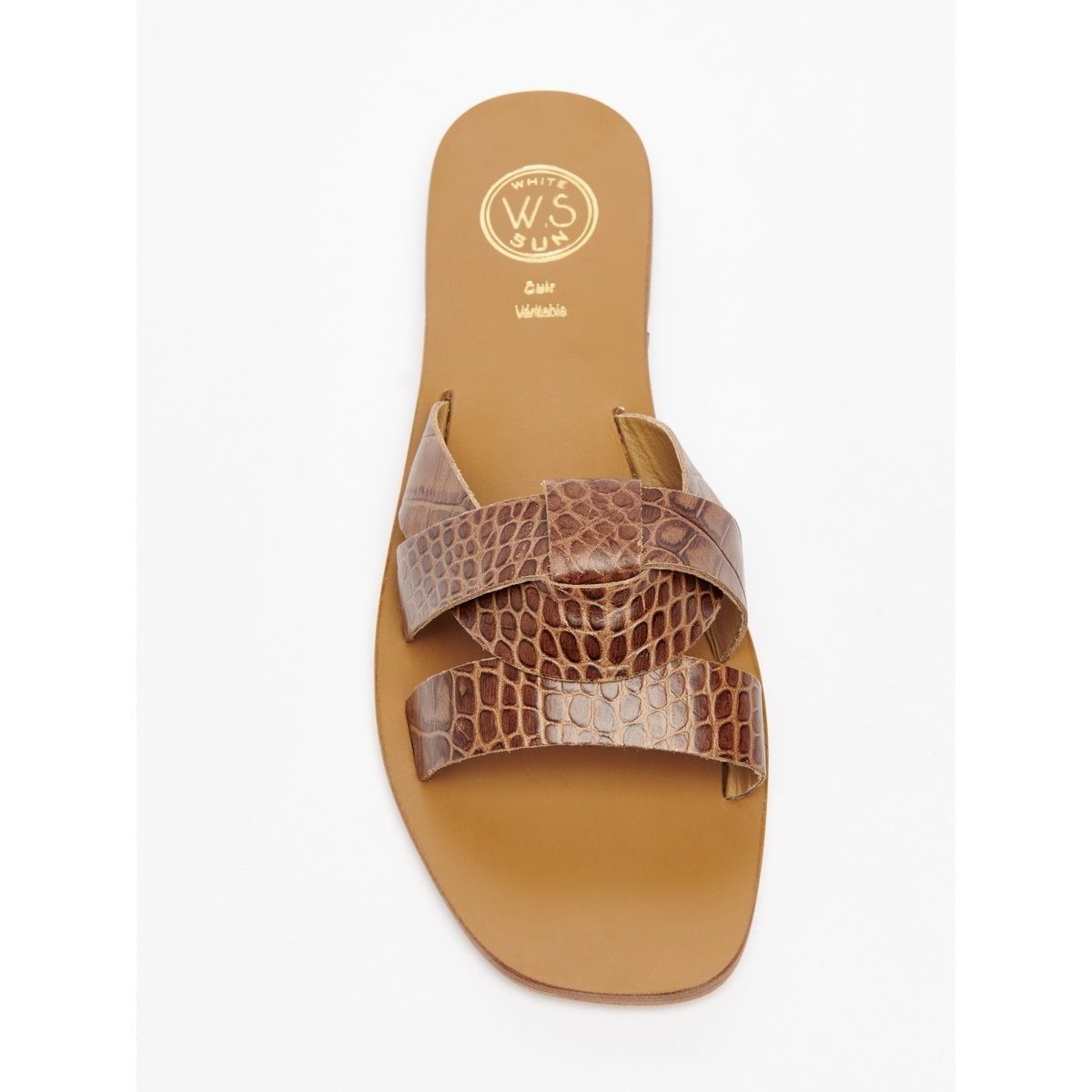 White Sun - Mules Noham - Tan Croco Print Goat - Camel Croco