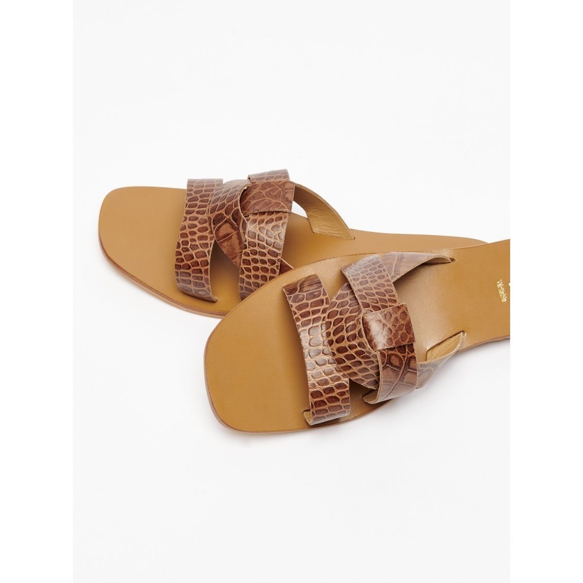 White Sun - Mules Noham - Tan Croco Print Goat - Camel Croco