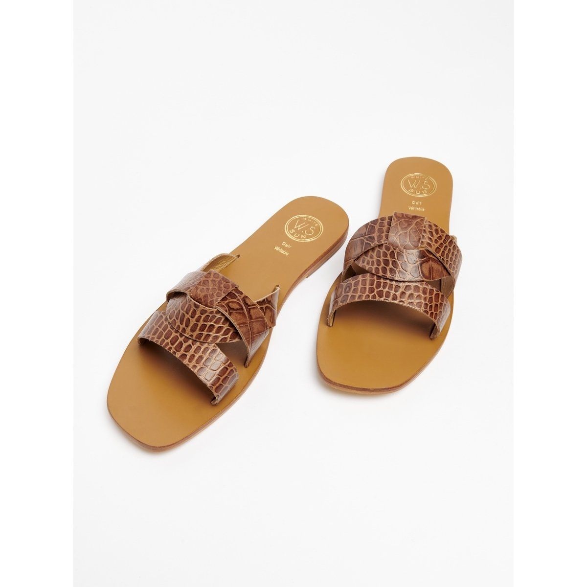 White Sun - Mules Noham - Tan Croco Print Goat - Camel Croco