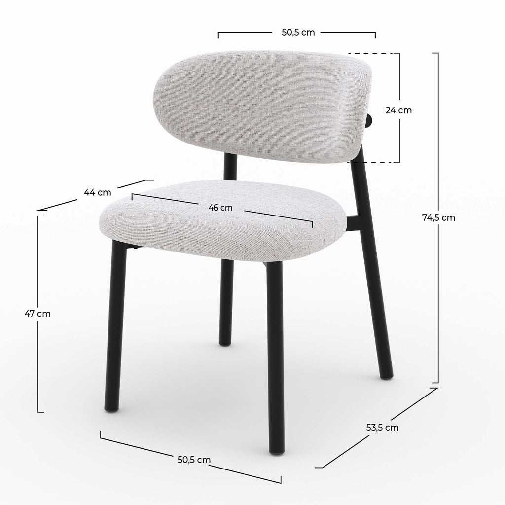 Nao - Lot De 2 Chaises En Tissu Gris Clair Chiné Et Pieds En Métal Noir