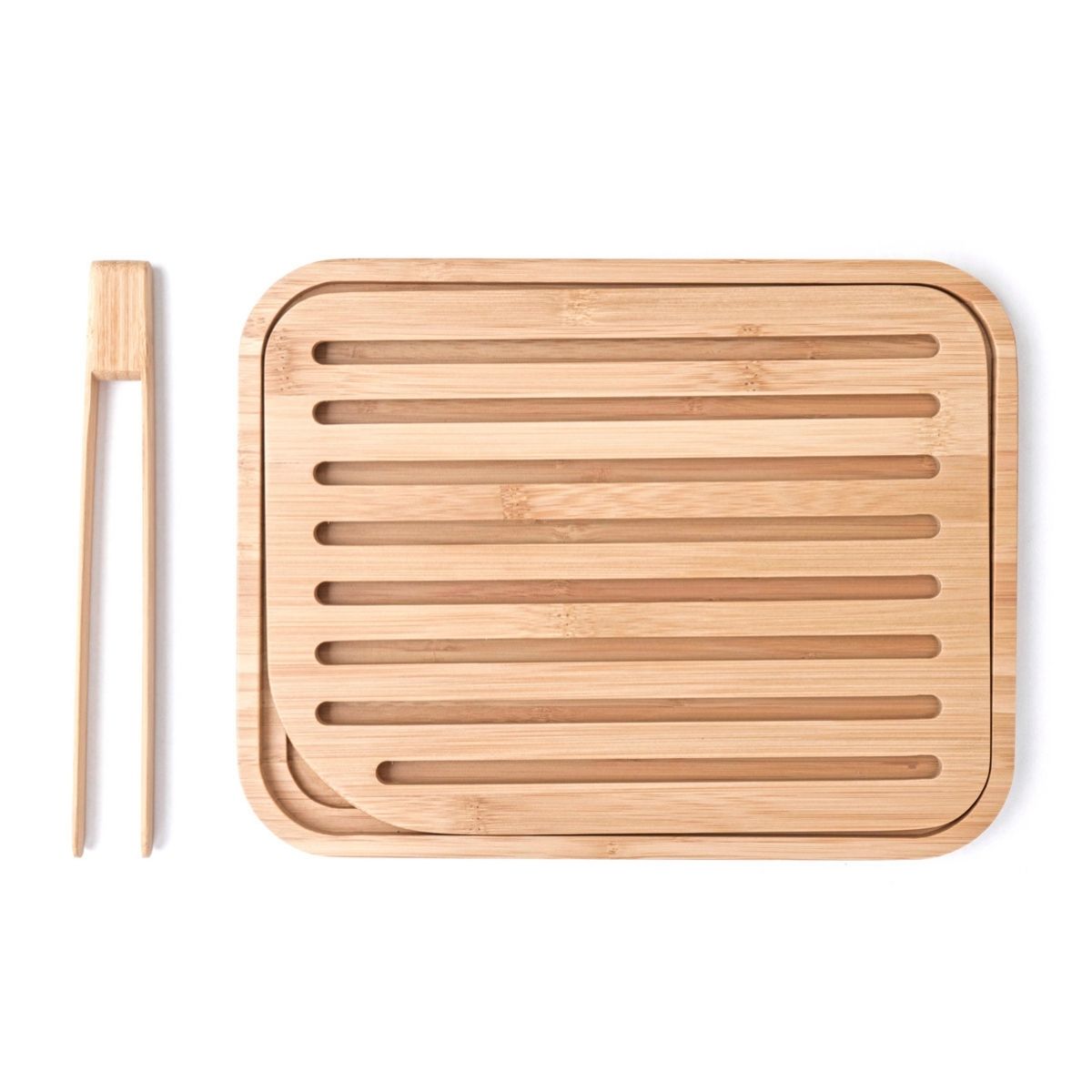 Bamboo Bread Board and Toast Tongs Set - Beige