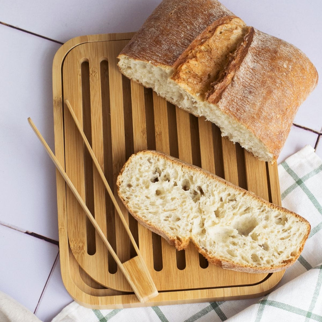 Bamboo Bread Board and Toast Tongs Set - Beige