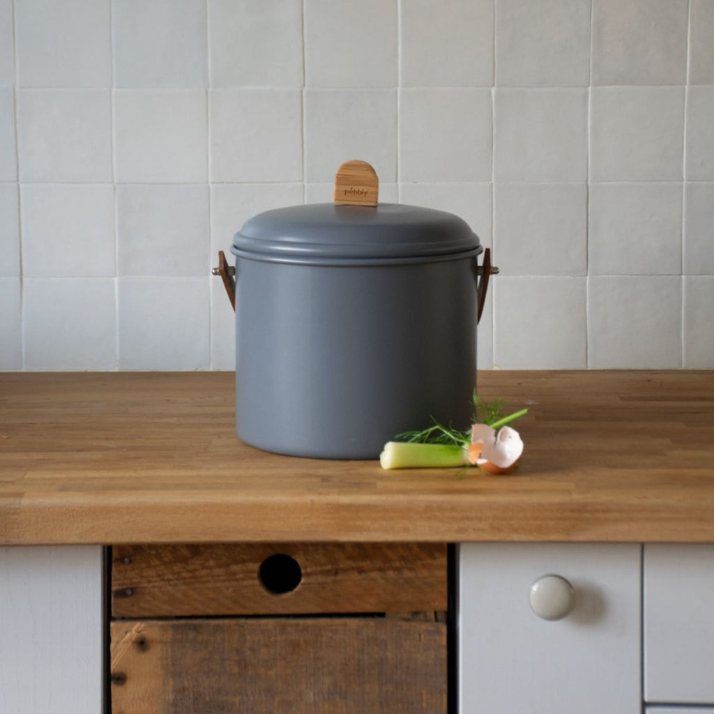 Seau À Compost En Acier Et Bambou - 7 L - Ardoise