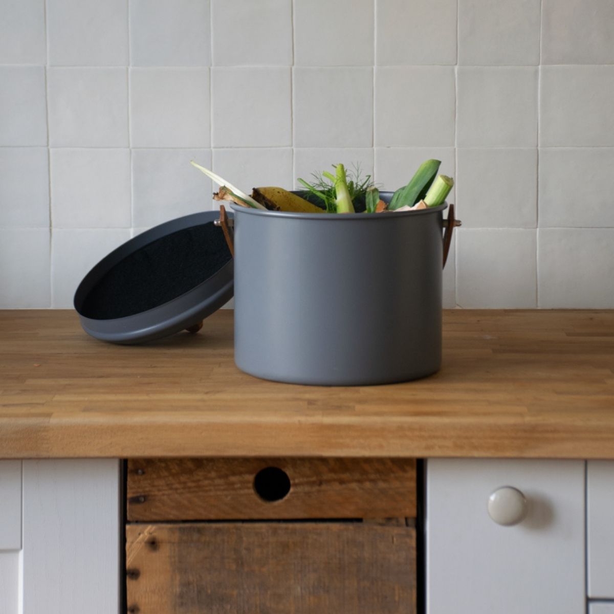 Seau À Compost En Acier Et Bambou - 7 L - Ardoise