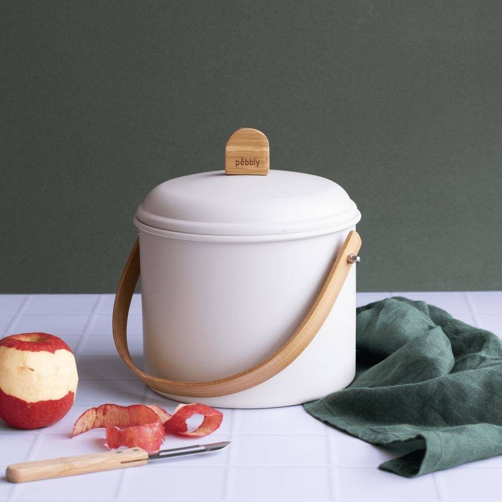 Steel And Bamboo Compost Caddy - 3.5 L - Cream