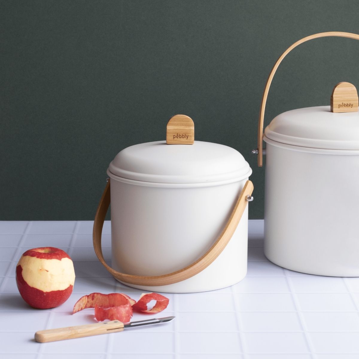 Steel And Bamboo Compost Caddy - 3.5 L - Cream