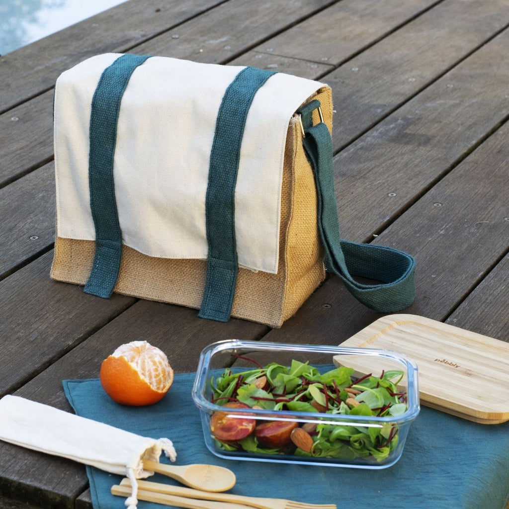Sac Déjeuner À Bandoulière En Coton Bio - Bleu Canard