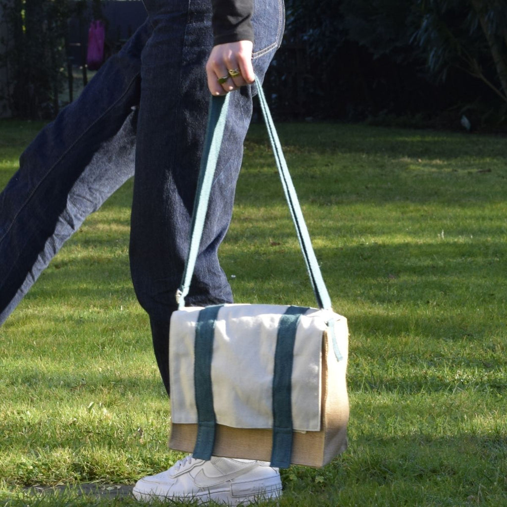 Sac Déjeuner À Bandoulière En Coton Bio - Bleu Canard