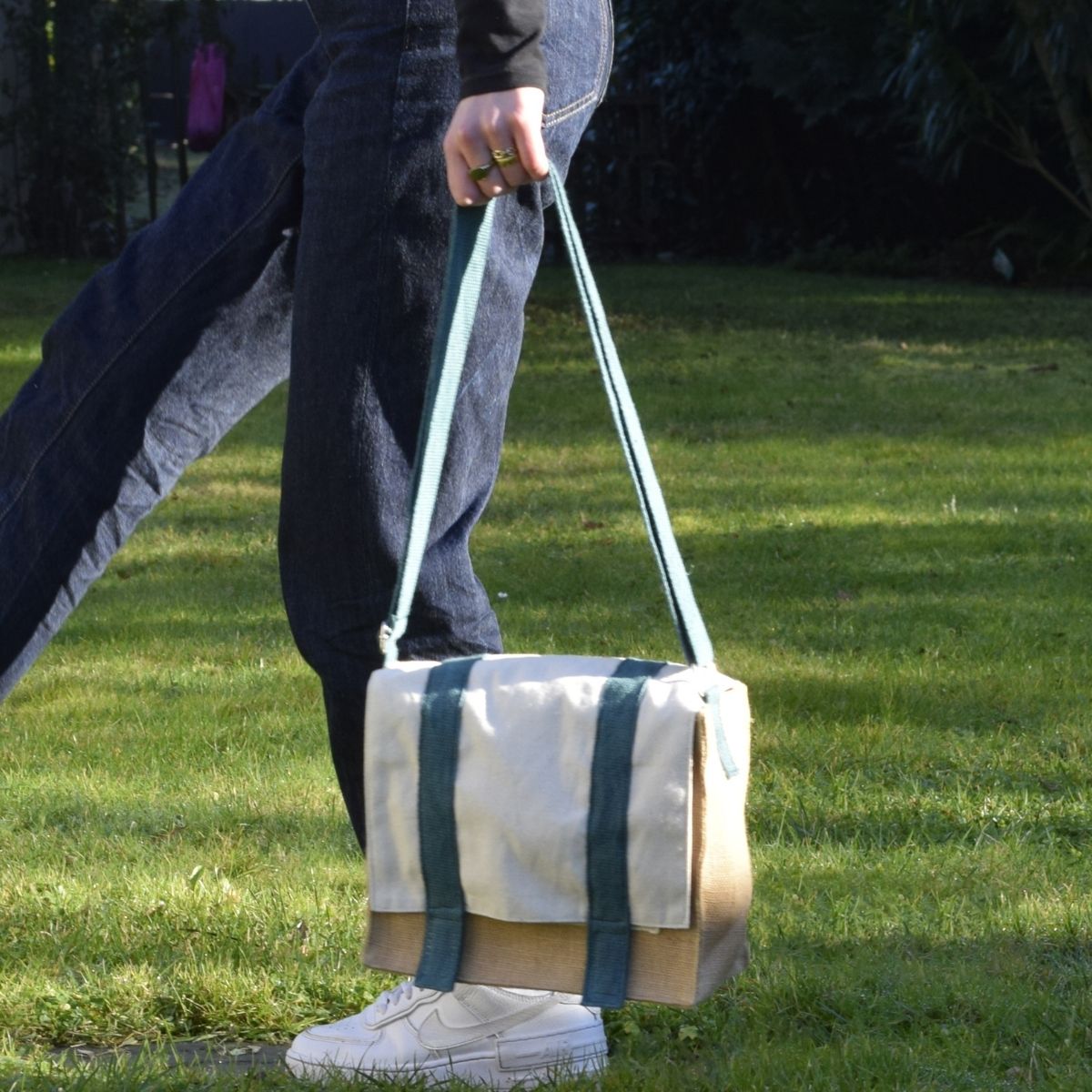 Sac Déjeuner À Bandoulière En Coton Bio - Bleu Canard