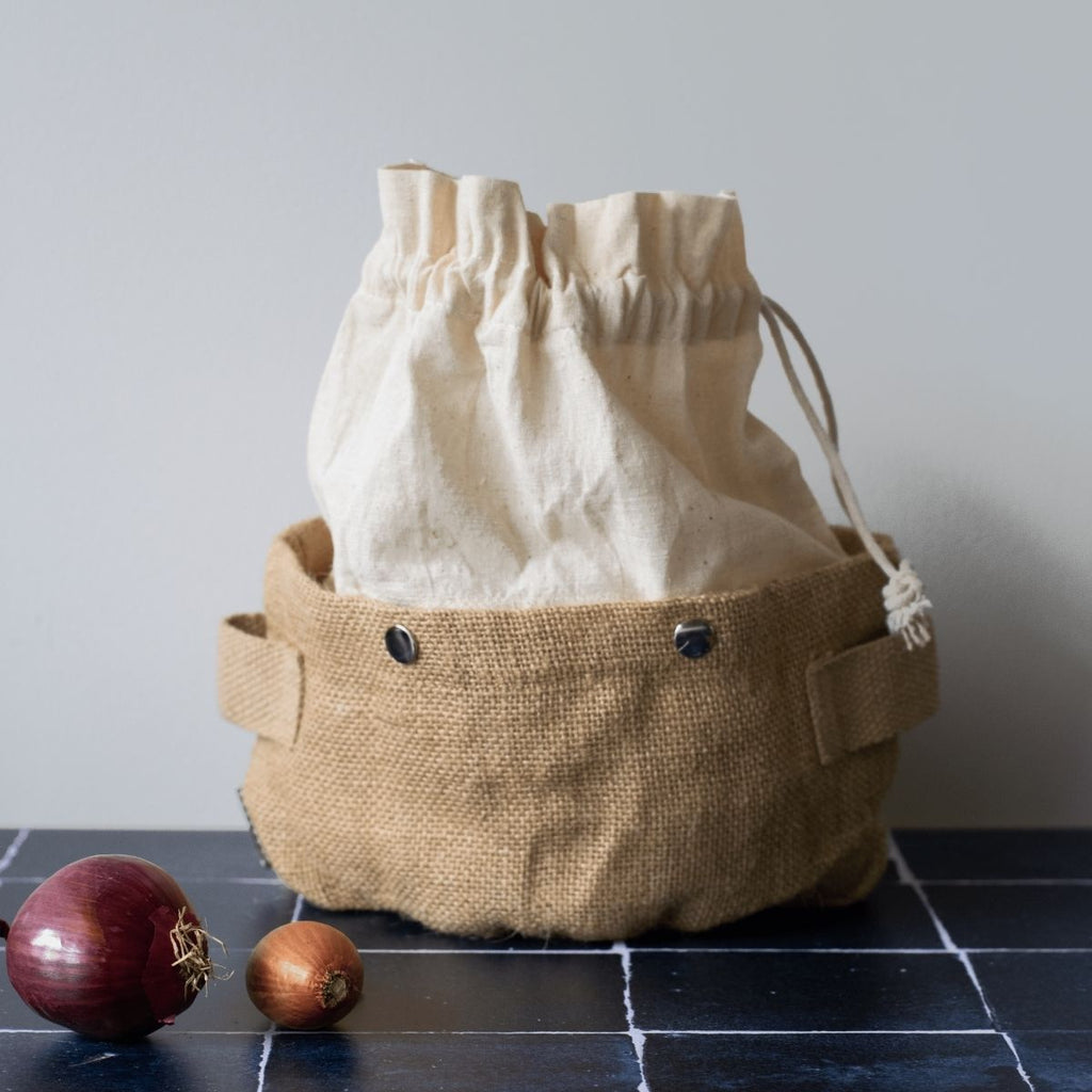 Cesta de almacenamiento extraíble 2 en 1 de algodón orgánico y yute - Beige