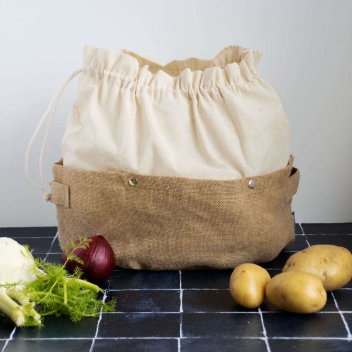 2-In-1 Organic Cotton And Jute Storage Basket - Beige