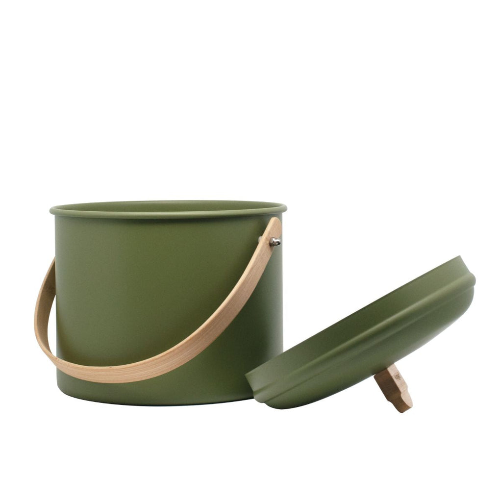 Indoor Steel Compost Bin with Bamboo Handle - 7 Litres - Green