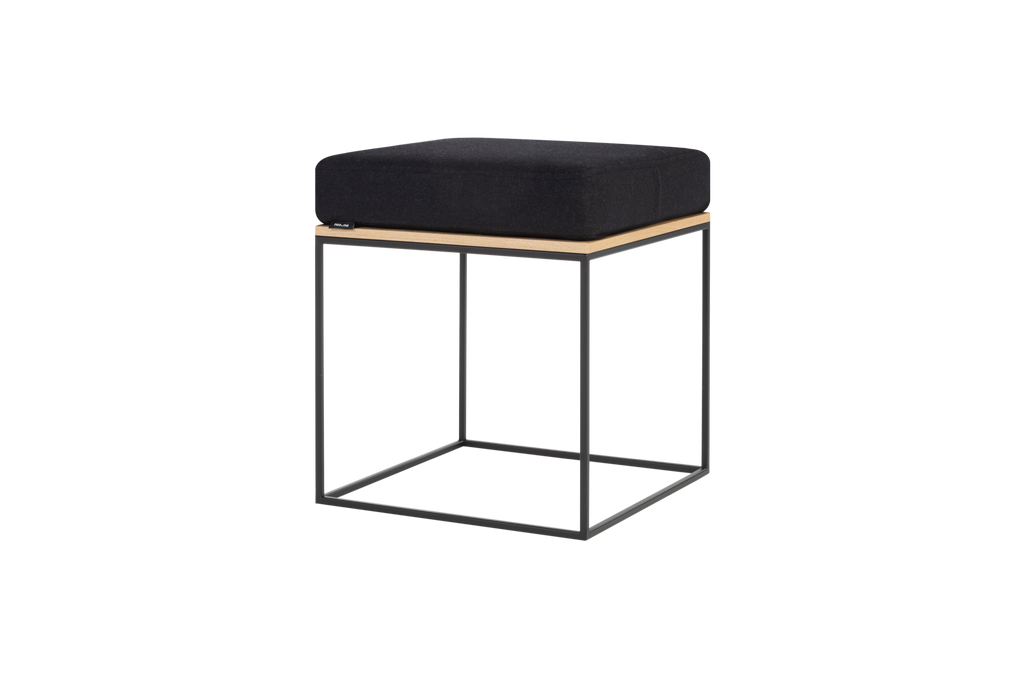 Pouf Feo - Oak Top / Black Tie Wool Cushion
