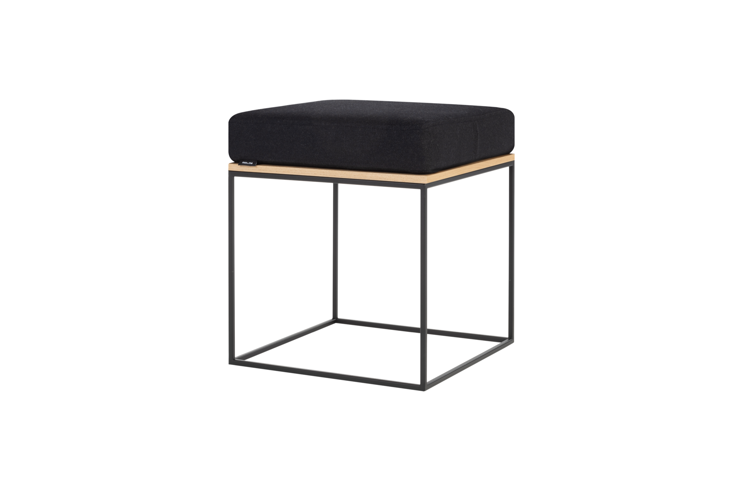 Pouf Feo - Oak Top / Black Tie Wool Cushion