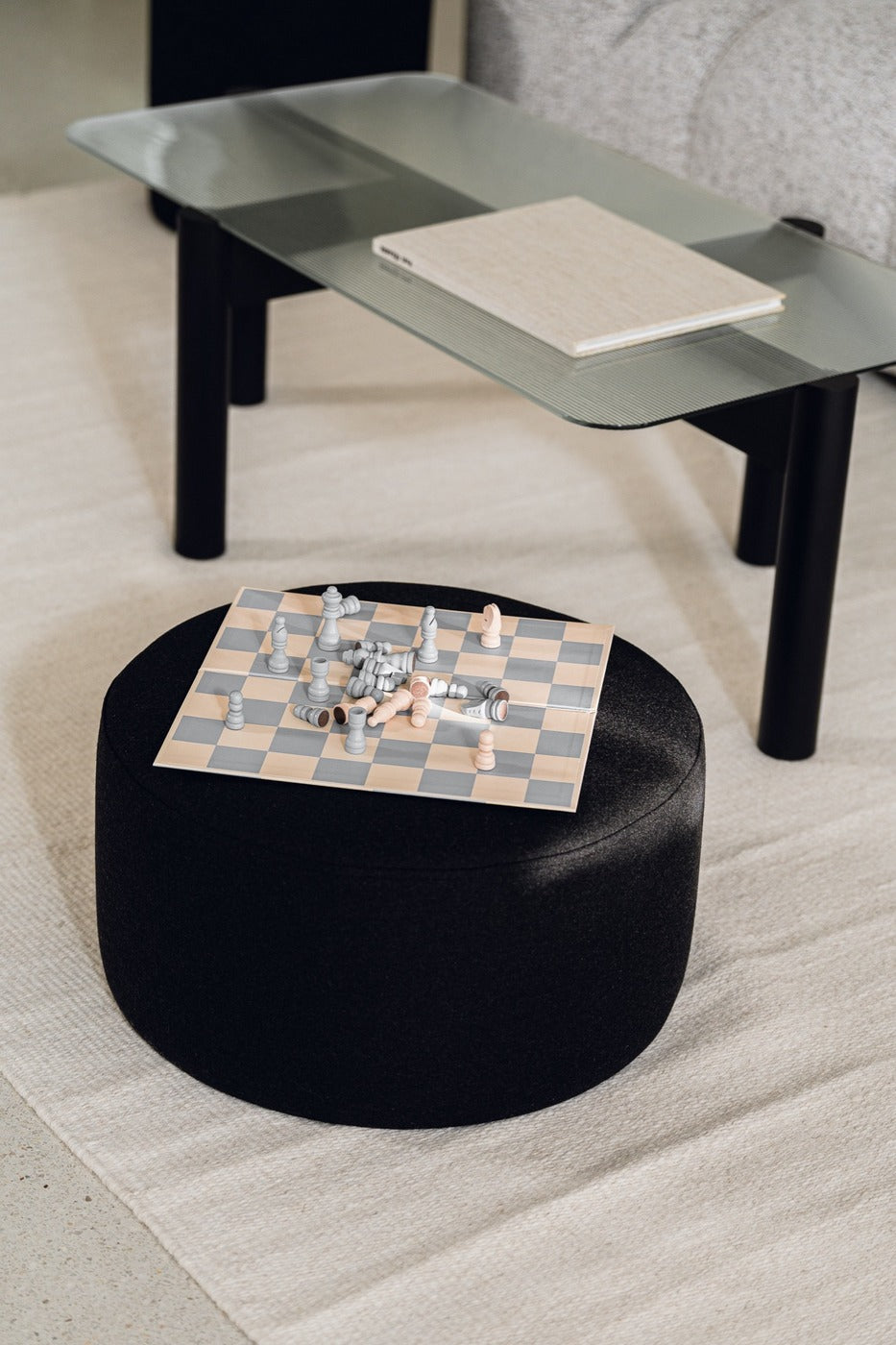 Folk Pouf - Small - Black Tie Wool