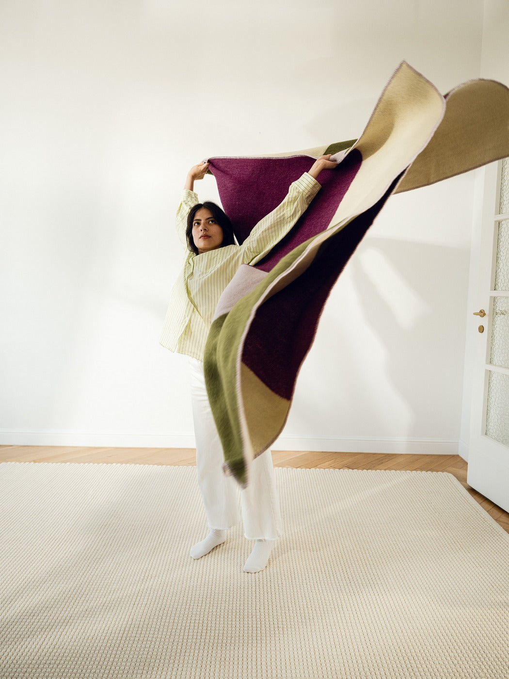 Hilu - Couverture En Laine - Laine De Nouvelle-Zélande - Purple‚ Lilac & Green