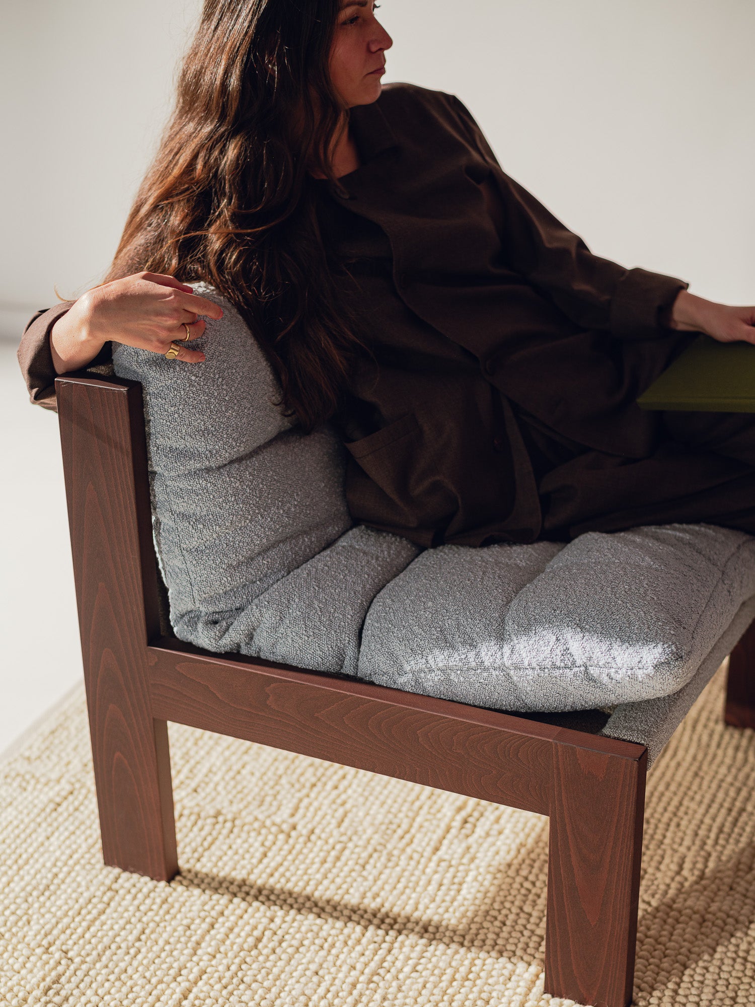 Huno - Lounge Chair - Cocoa Brown & Baby Blue Bouclé