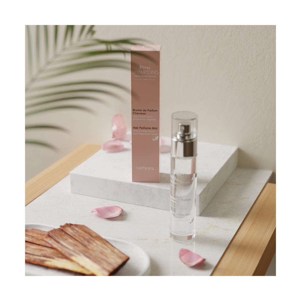 Niebla de perfume de almizcle y madera blanca