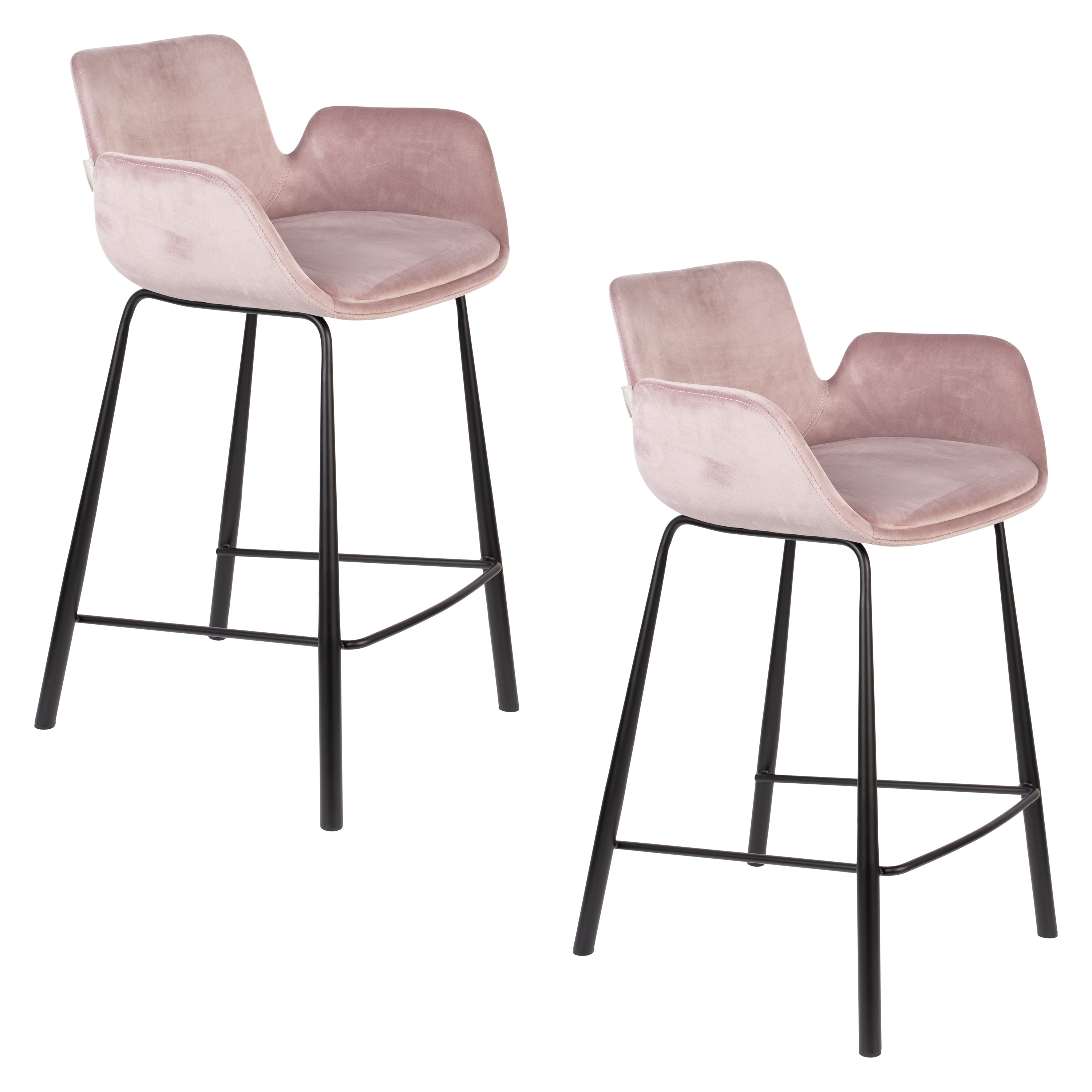 Brit - Lote de 2 Taburetes de Bar & de Mostrador - Poliéster - Rosa