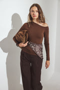 Top Off Shoulder Jersey - Marron Foncé