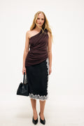 One Shoulder Shiny Top - Brown
