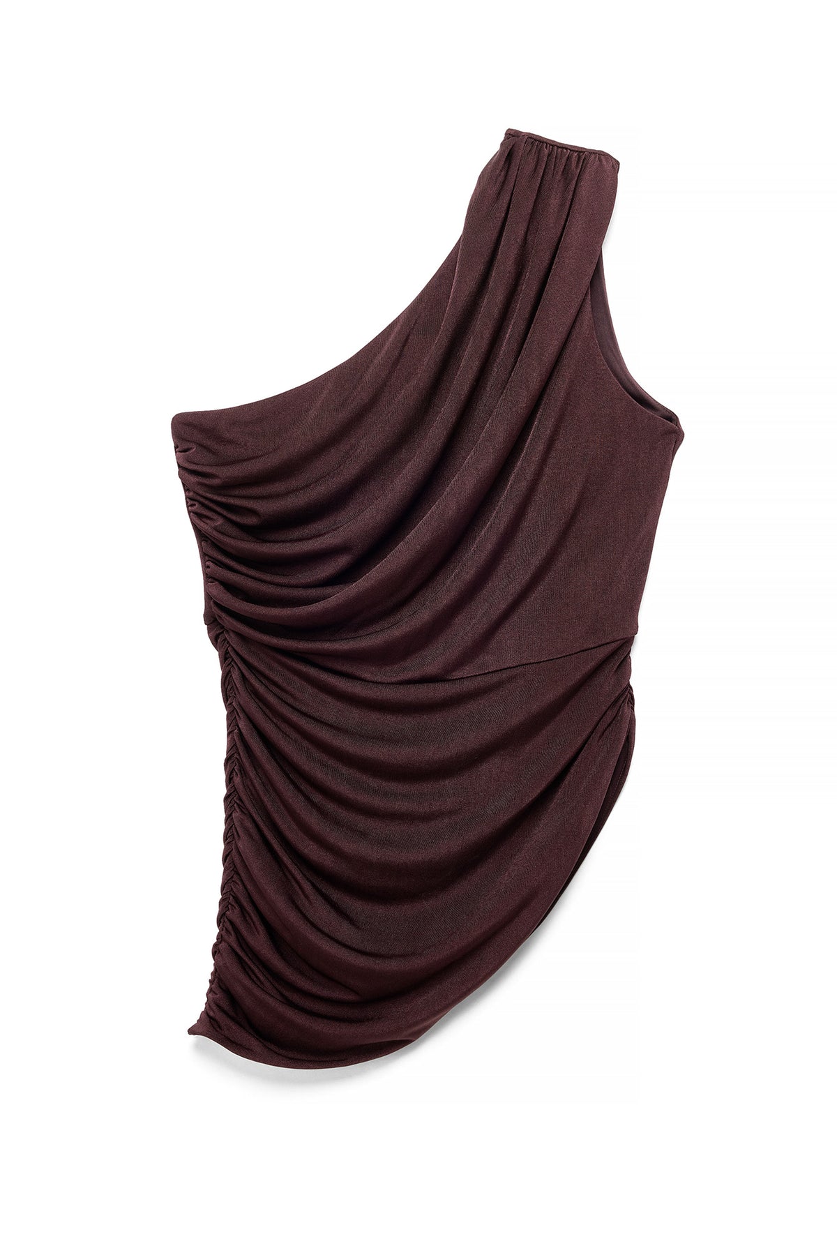 One Shoulder Shiny Top - Brown