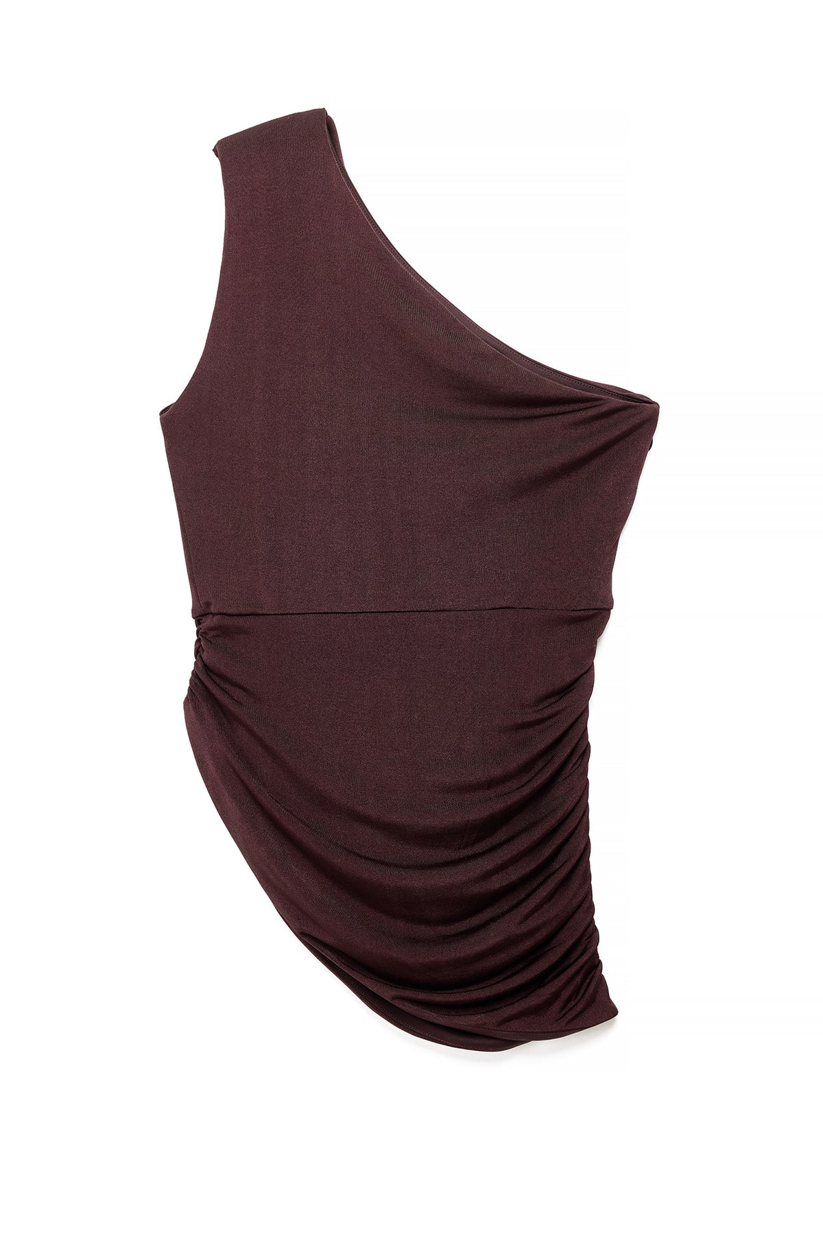 One Shoulder Shiny Top - Brown
