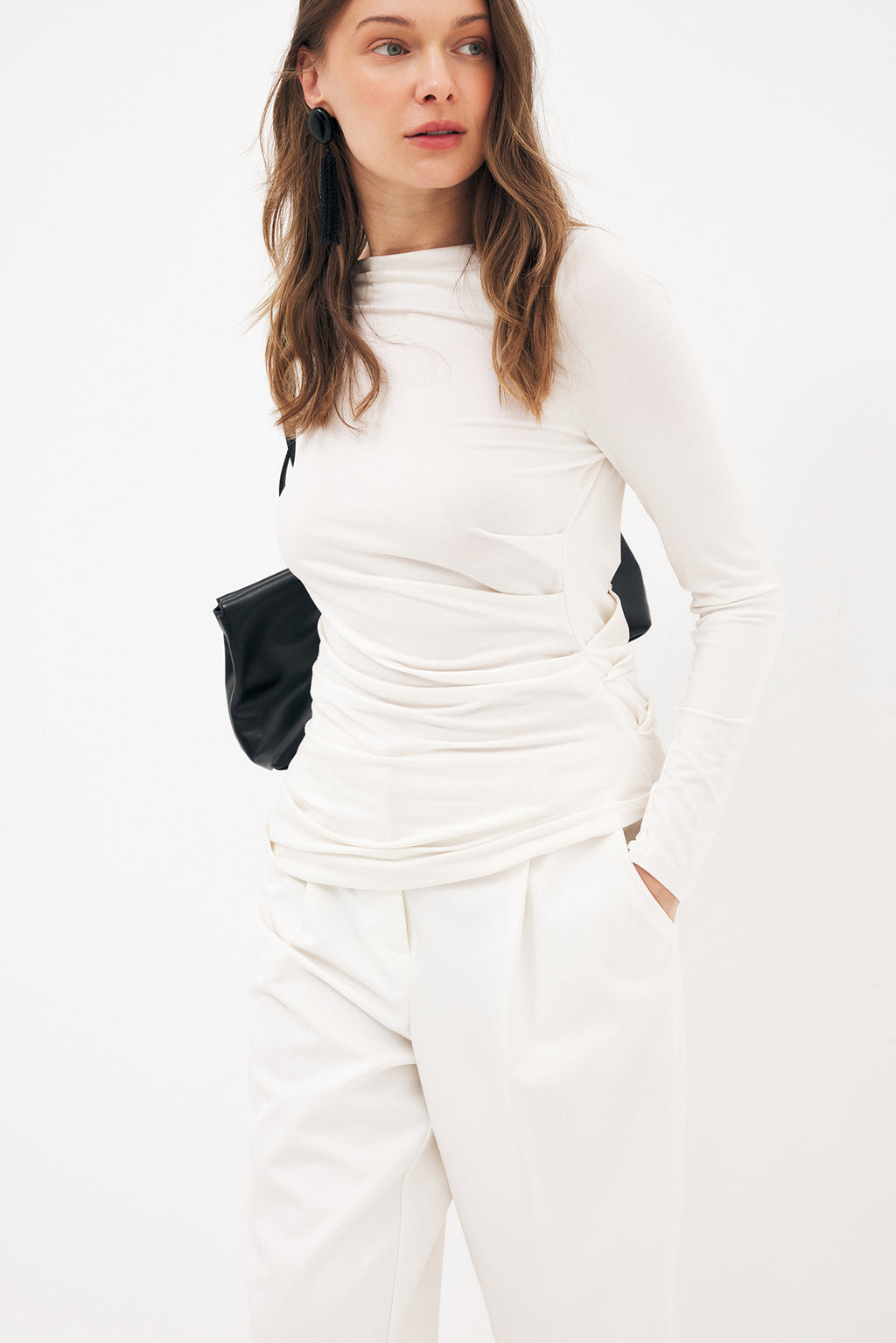 Top drapeado con espalda descubierta - Blanco