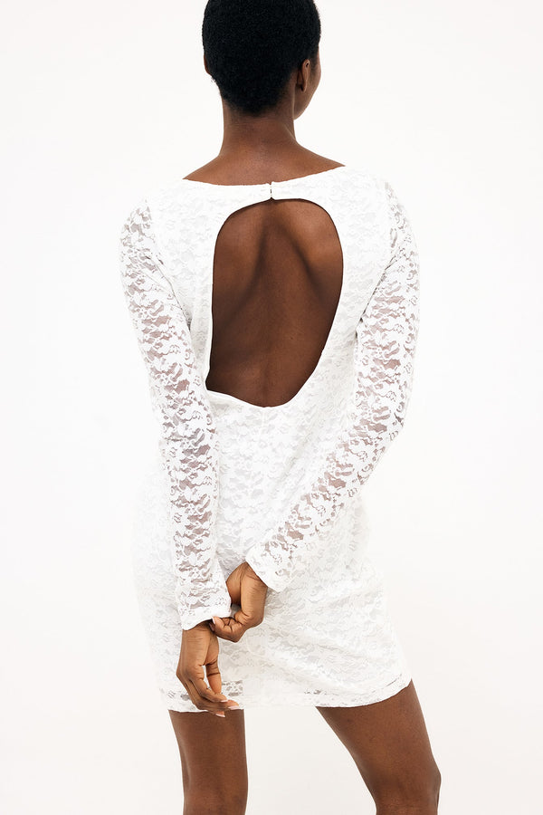 Open Back Mini Dress-White
